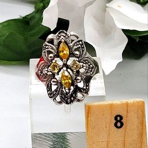 Sterling silver citrine, marcasite ring.